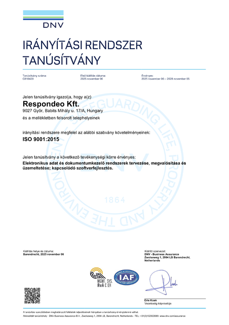 ISO 9001 Tanúsítvány